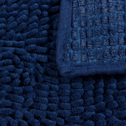 Set de Baño Modernhouse: Cortina 100% PEVA Damasco + Alfombra Chenille Azul Navy – 2 Pzs