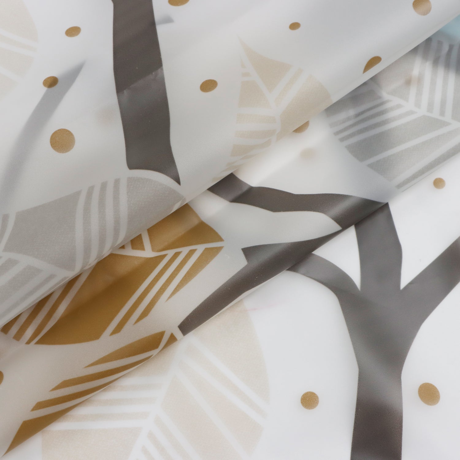 Set de Baño Modernhouse: Cortina 100% PEVA Abstracción Beige + Alfombra de Microfibra Camel – 2 Pzs