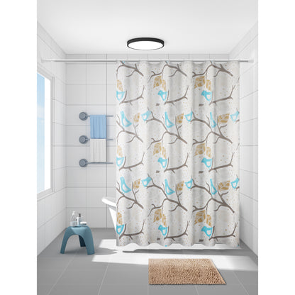 Set de Baño Modernhouse: Cortina 100% PEVA Abstracción Beige + Alfombra de Microfibra Camel – 2 Pzs