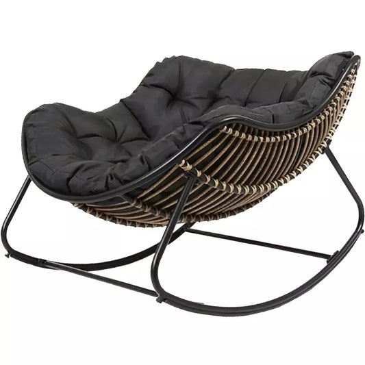 Silla Mecedora para Patio NG M2510-001 Negra Ergonómica de Exterior con Respaldo Continuo