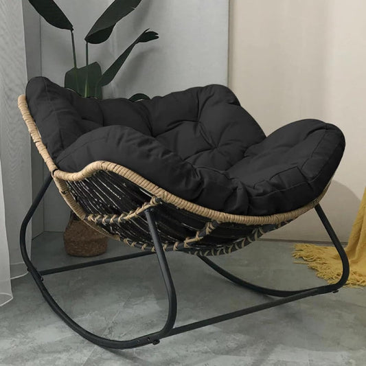 Silla Mecedora para Patio NG M2510-001 Negra Ergonómica de Exterior con Respaldo Continuo