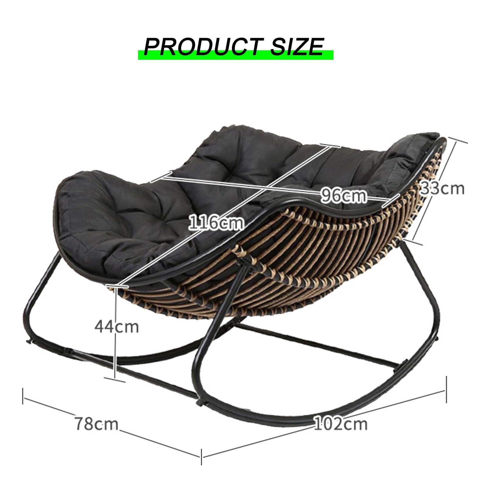 Silla Mecedora para Patio NG M2510-001 Negra Ergonómica de Exterior con Respaldo Continuo