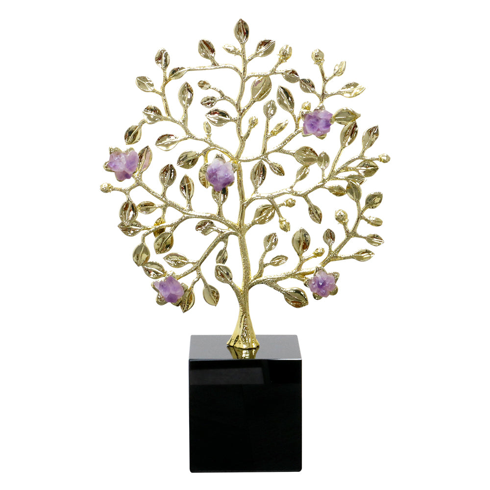 Figura Decorativa Árbol de Metal Dorado con Base Negra 7x35cm