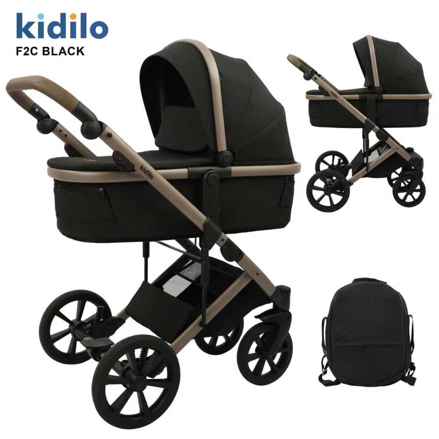 COCHE CON MOISES COMPACTO F2C NEGRO/BEIGE KIDILO