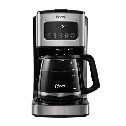 Oster® Cafetera Programable, Pantalla Táctil, Jarra de Vidrio, de 12 Tazas, Negro y Acero Inoxidable , BVSTDC4403