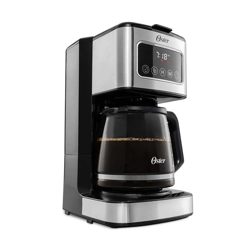 Oster® Cafetera Programable, Pantalla Táctil, Jarra de Vidrio, de 12 Tazas, Negro y Acero Inoxidable , BVSTDC4403