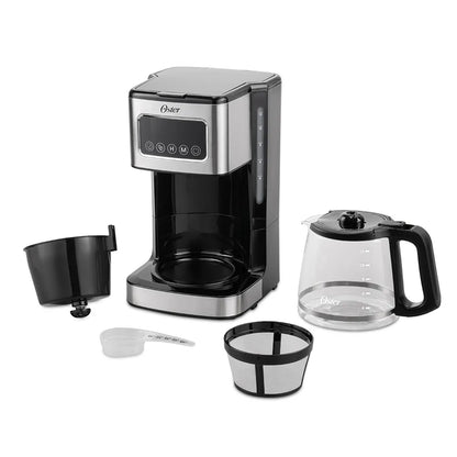 Oster® Cafetera Programable, Pantalla Táctil, Jarra de Vidrio, de 12 Tazas, Negro y Acero Inoxidable , BVSTDC4403