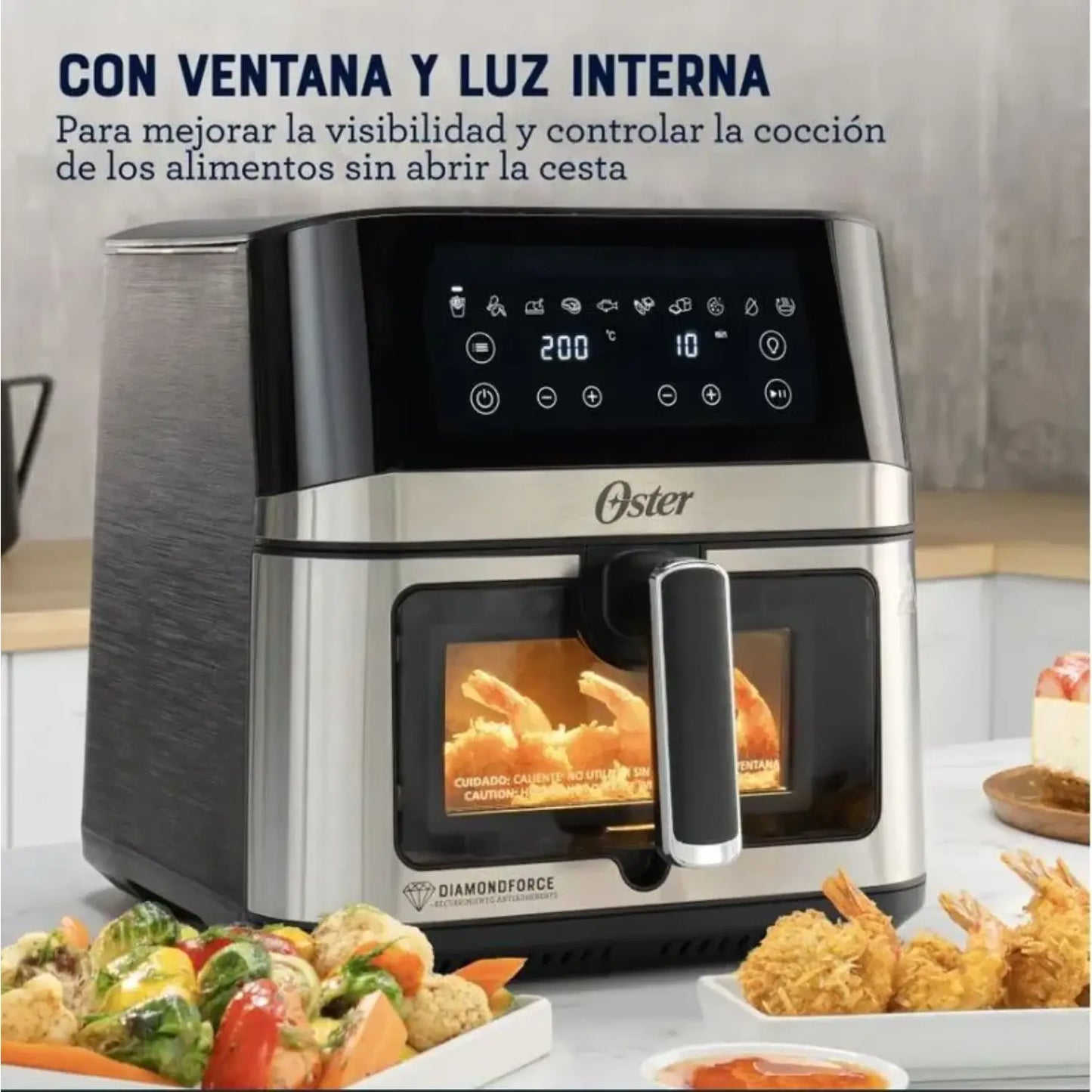 Freidora de Aire Digital Oster® 7.5L con Ventana y Acero Inoxidable