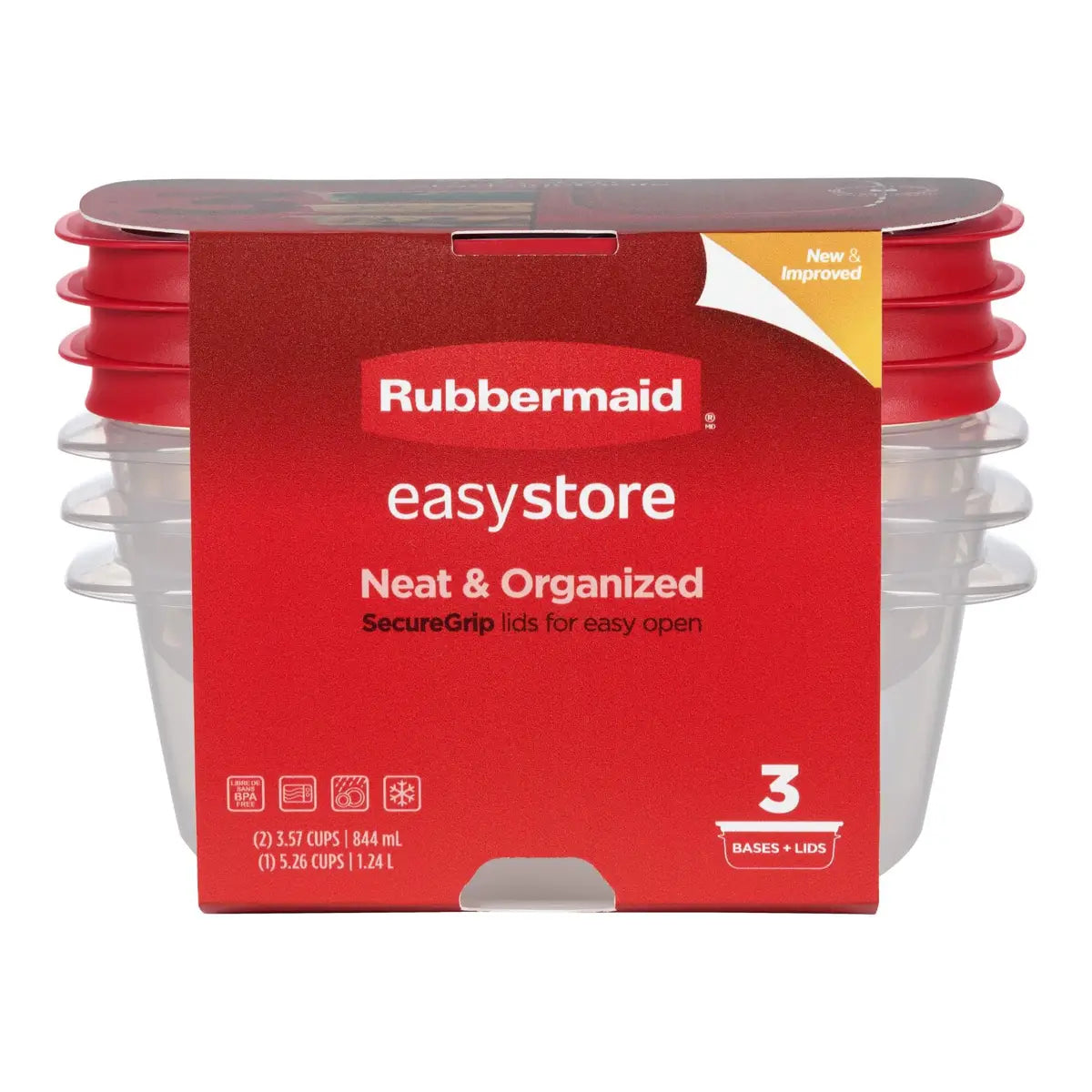 Set 3 Recipientes Rubbermaid 0.1L (0.5 Tazas) – Sistema Hermético