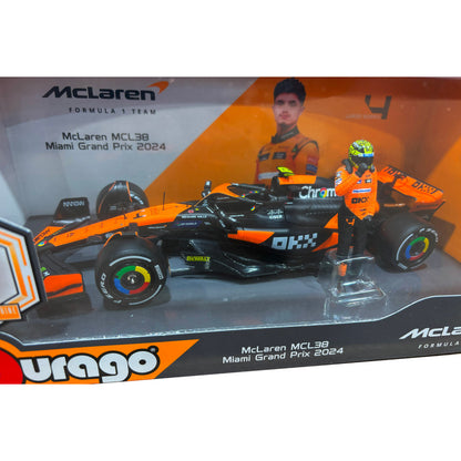 Carro f1 McLaren MCL38 naranja, vista lateral, modelo de colección 2024