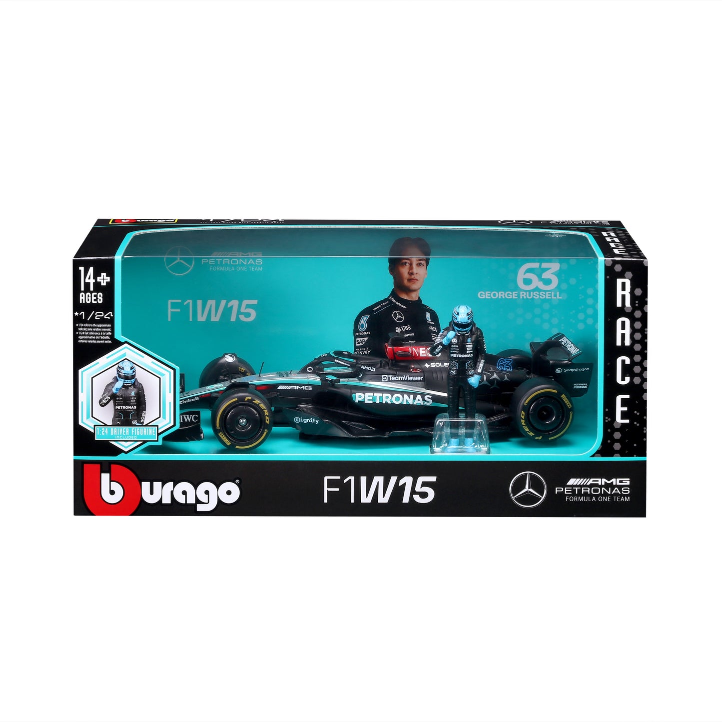 CARRO F1 A ESCALA 1:24 MERCEDES W15-2024 C/FIGURA