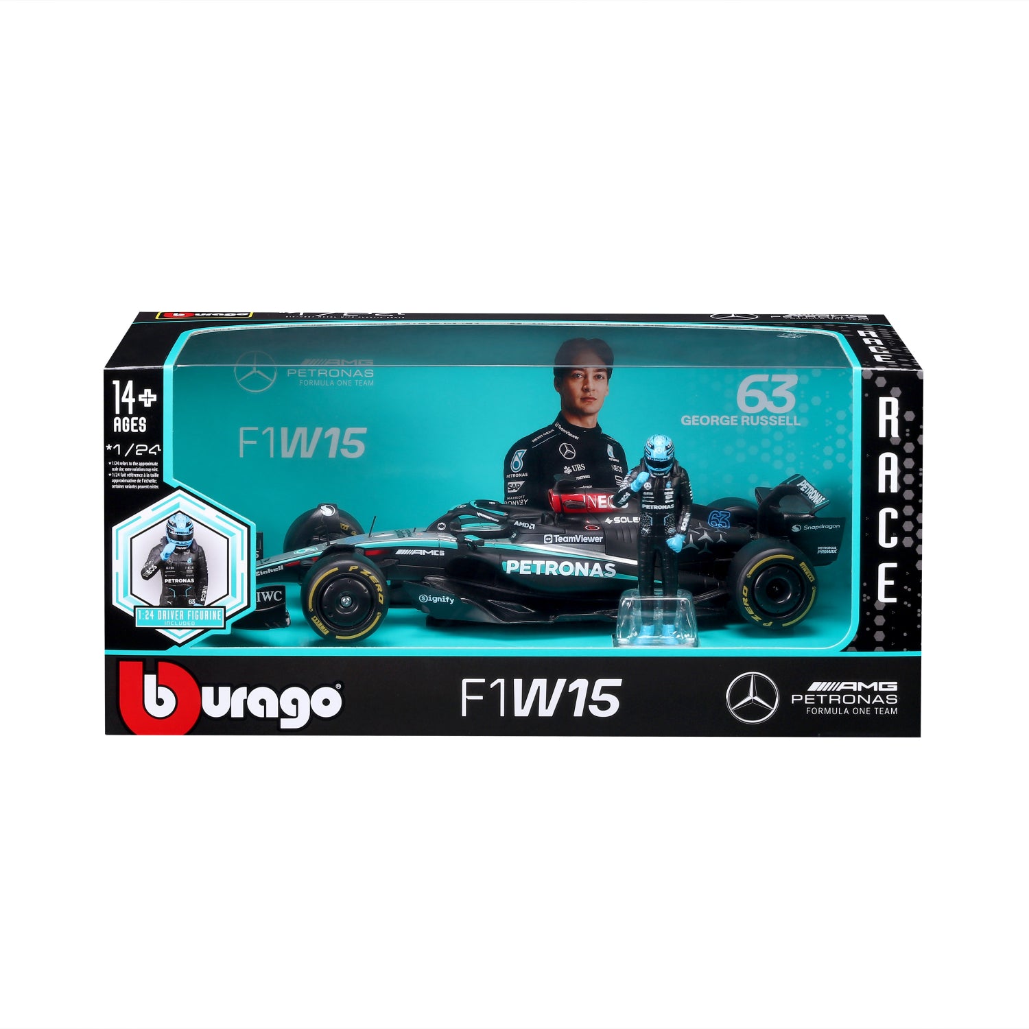 CARRO F1 A ESCALA 1:24 MERCEDES W15-2024 C/FIGURA