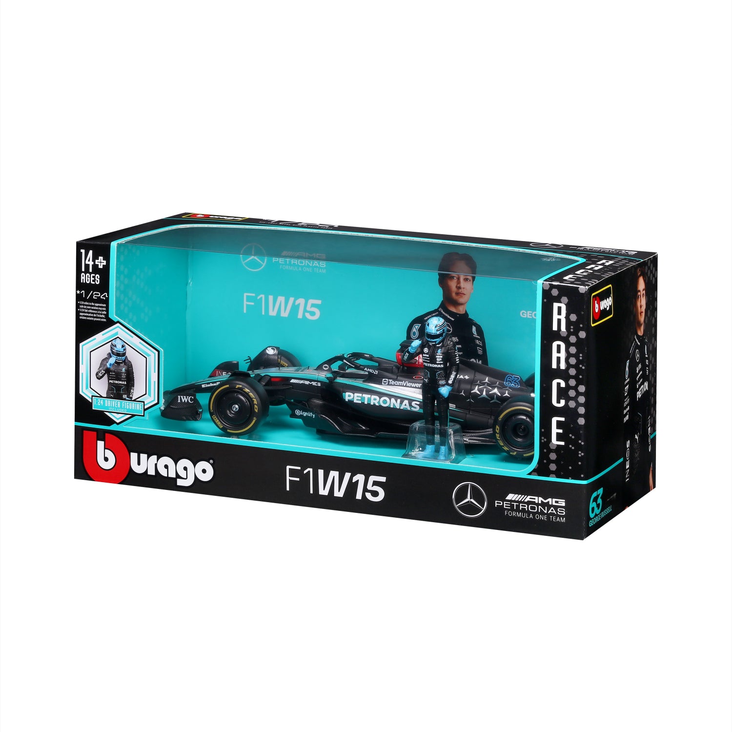 CARRO F1 A ESCALA 1:24 MERCEDES W15-2024 C/FIGURA