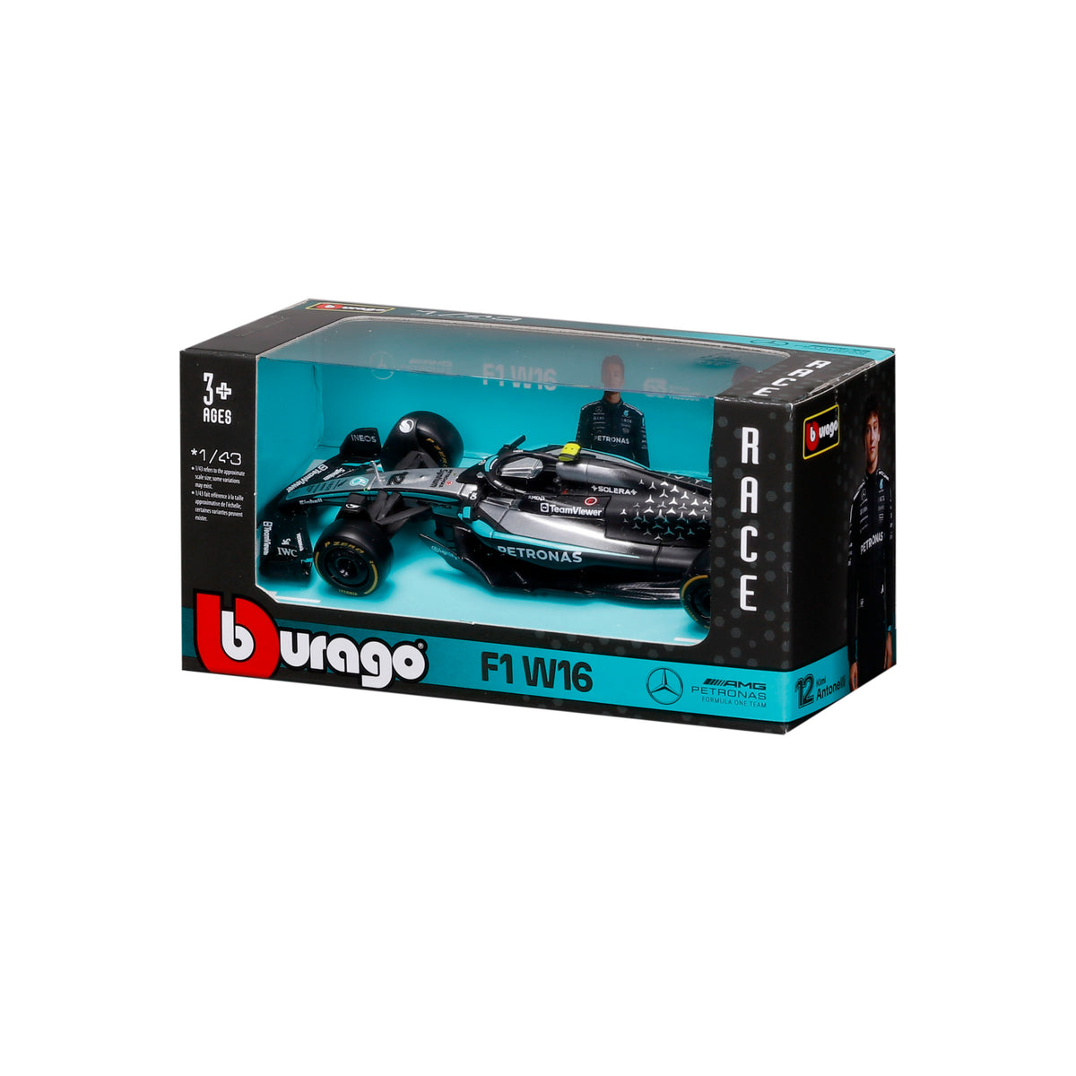 JGTE CARRO A ESCALA 1:43 RACE F1 MERCEDES W16 2025