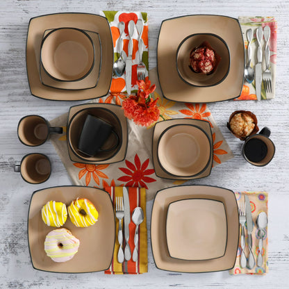 Set Vajilla Gibson Home Soho Lounge 16pz Cuadrada Taupe 69467.16