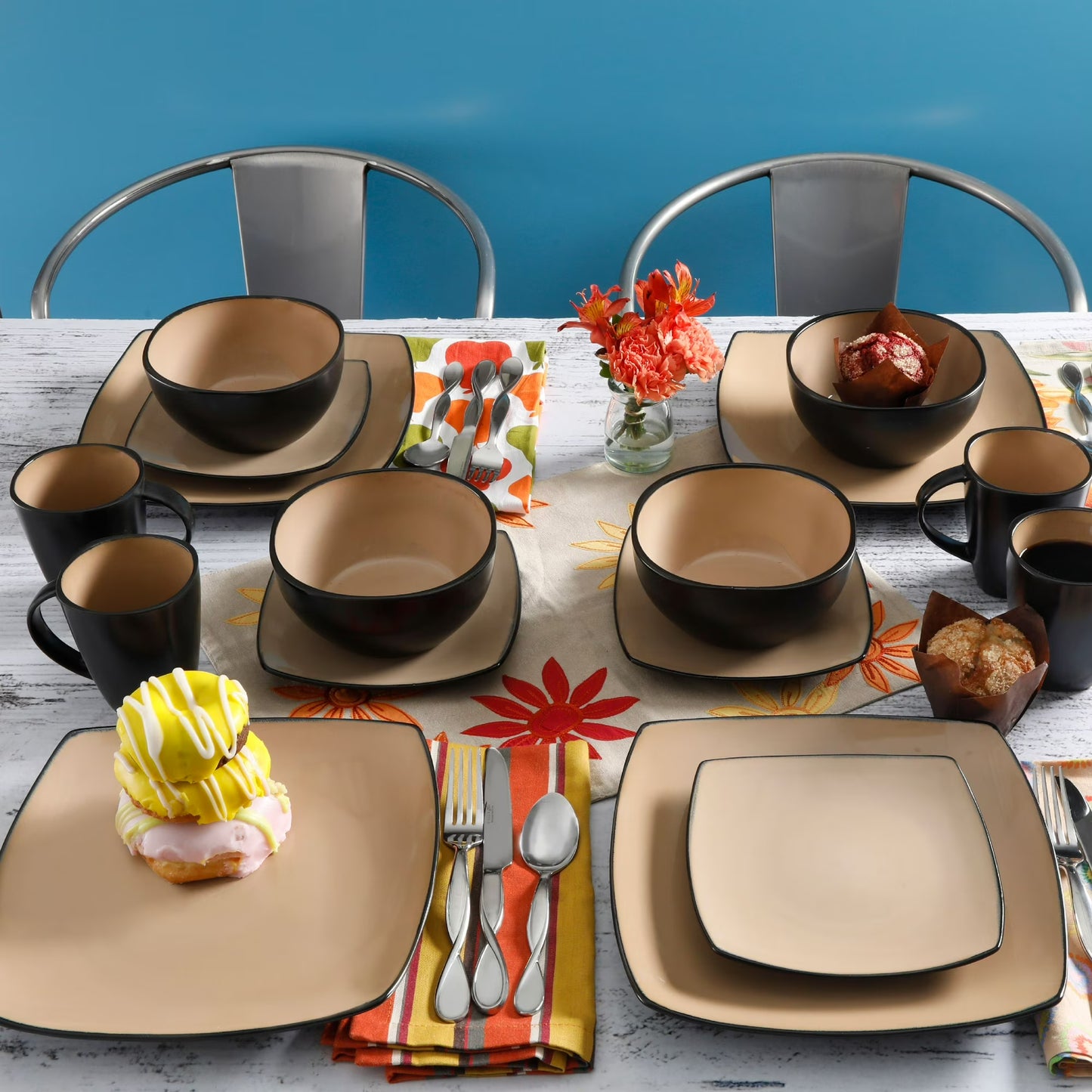 Set Vajilla Gibson Home Soho Lounge 16pz Cuadrada Taupe 69467.16