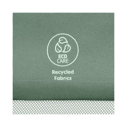 Corral MAXI COSI verde con tejido reciclado y logotipo Eco Care en primer plano