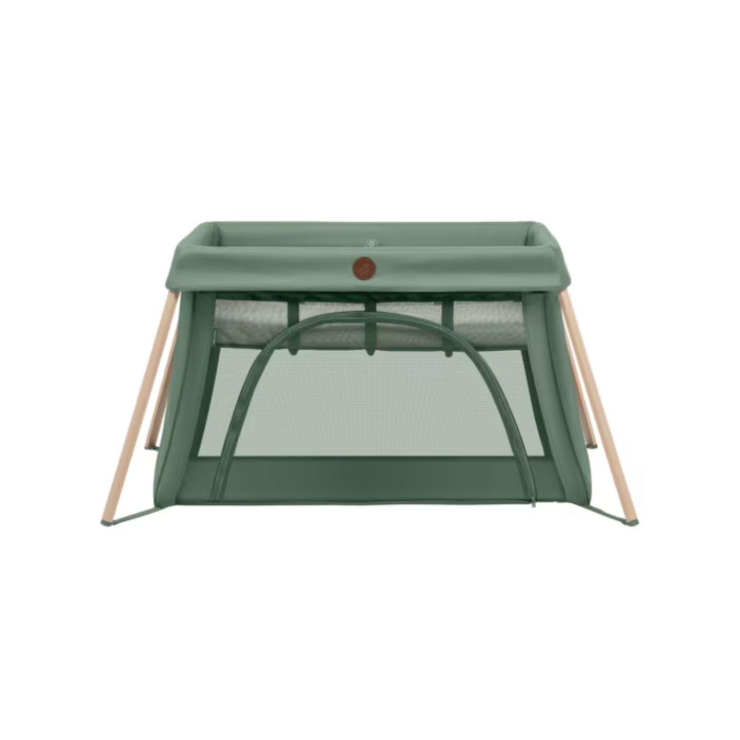 Corral verde de MAXI COSI con estructura de madera, ideal para bebés
