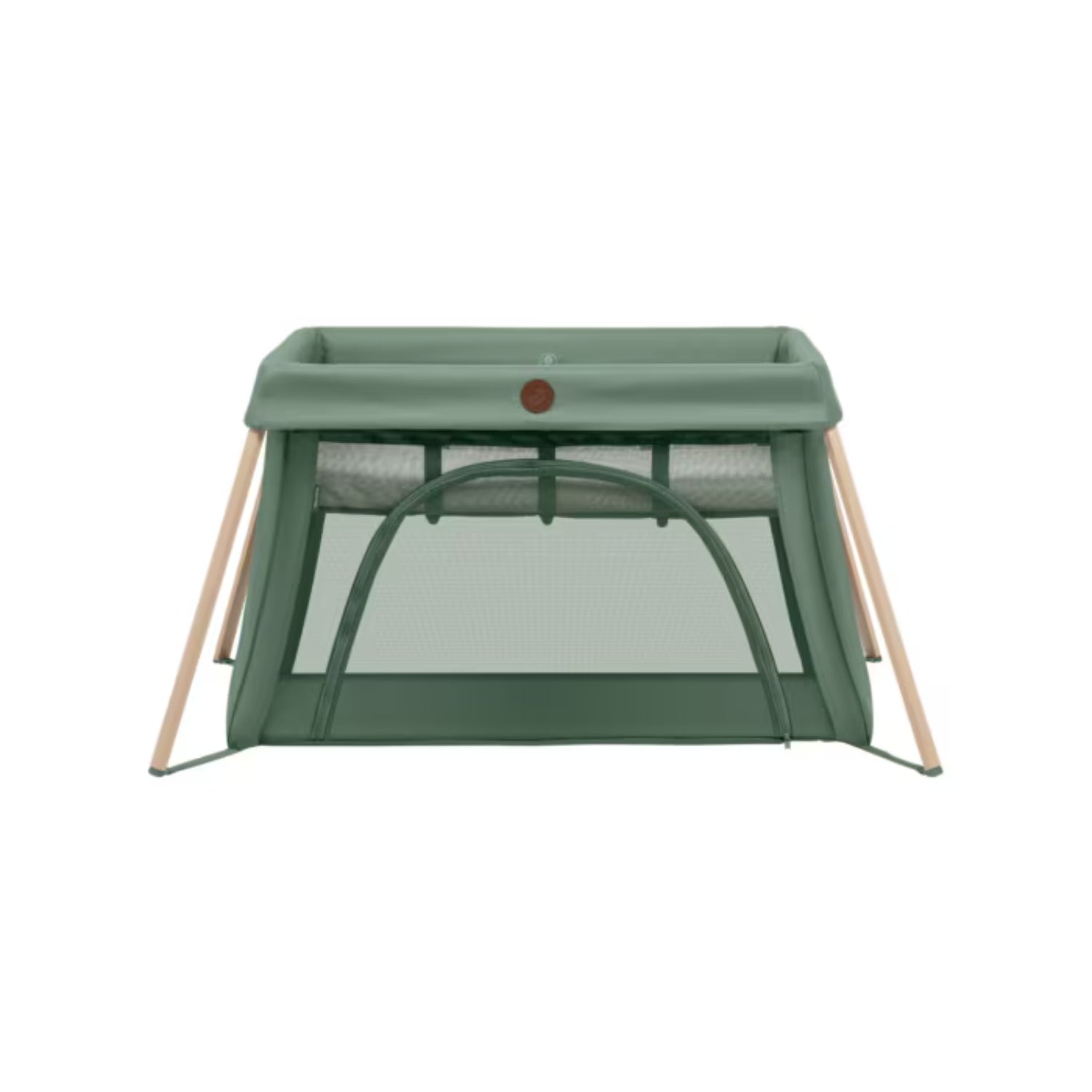 Corral verde de MAXI COSI con estructura de madera, ideal para bebés