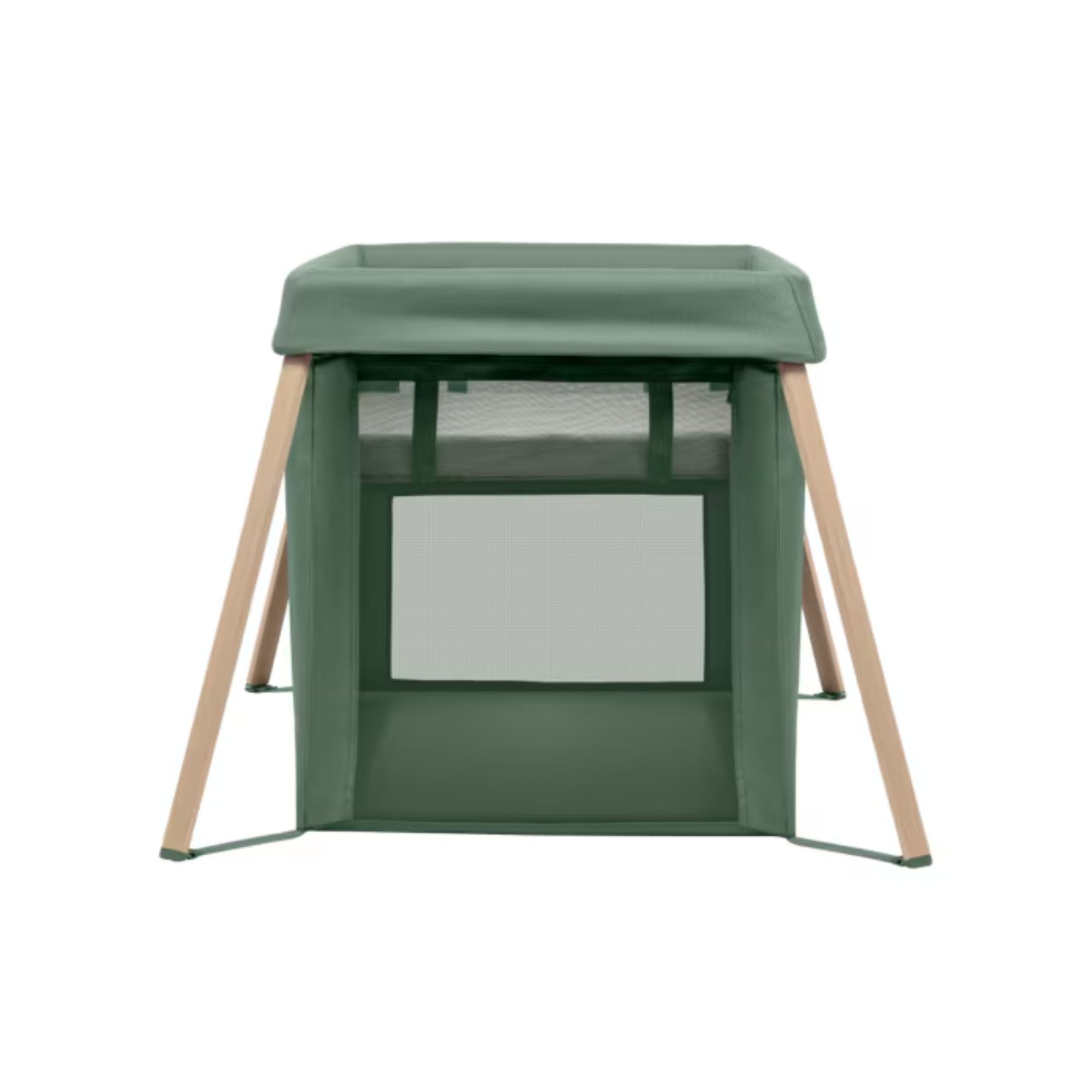 Corral verde MAXI COSI, vista frontal, ideal para el descanso infantil