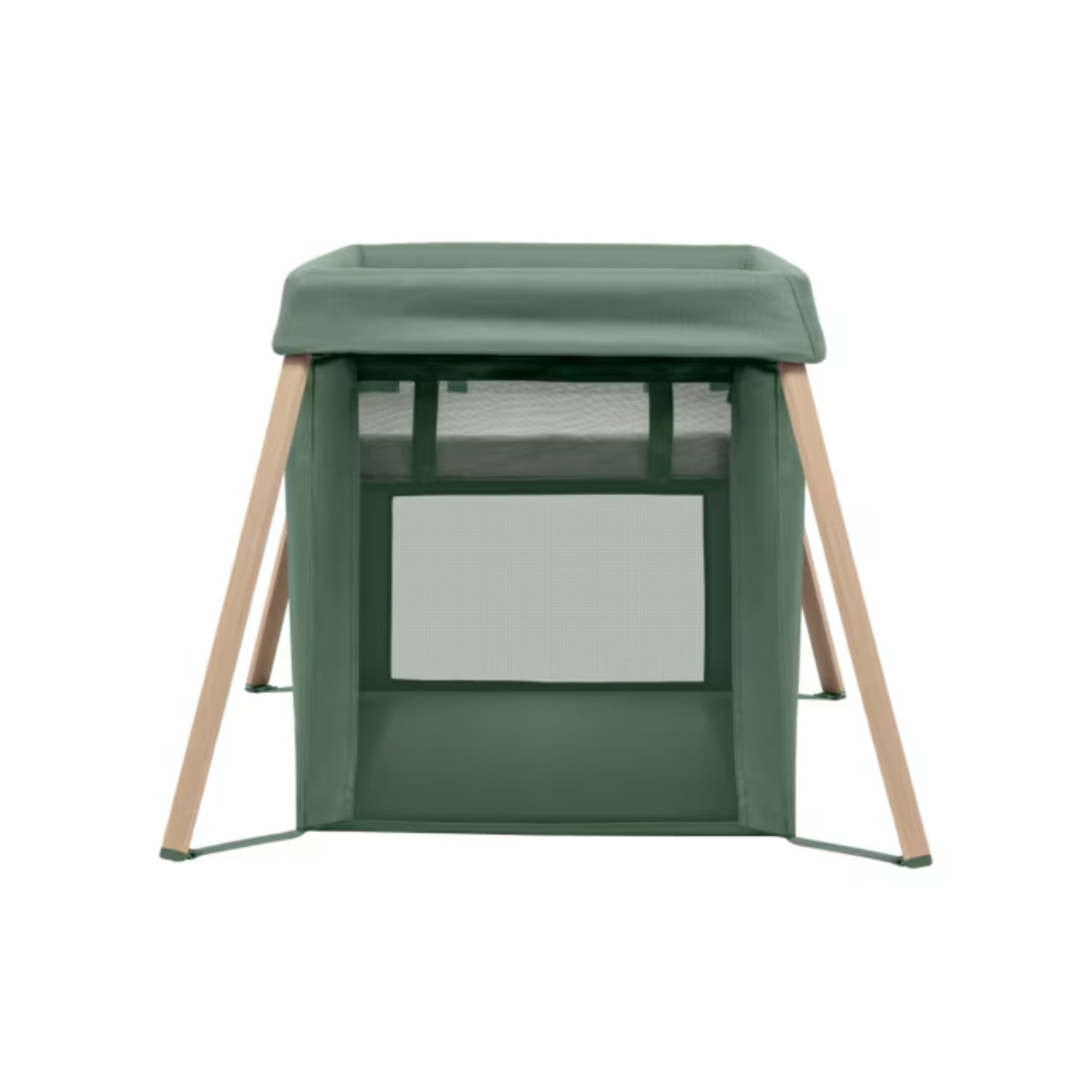 Corral verde MAXI COSI, vista frontal, ideal para el descanso infantil