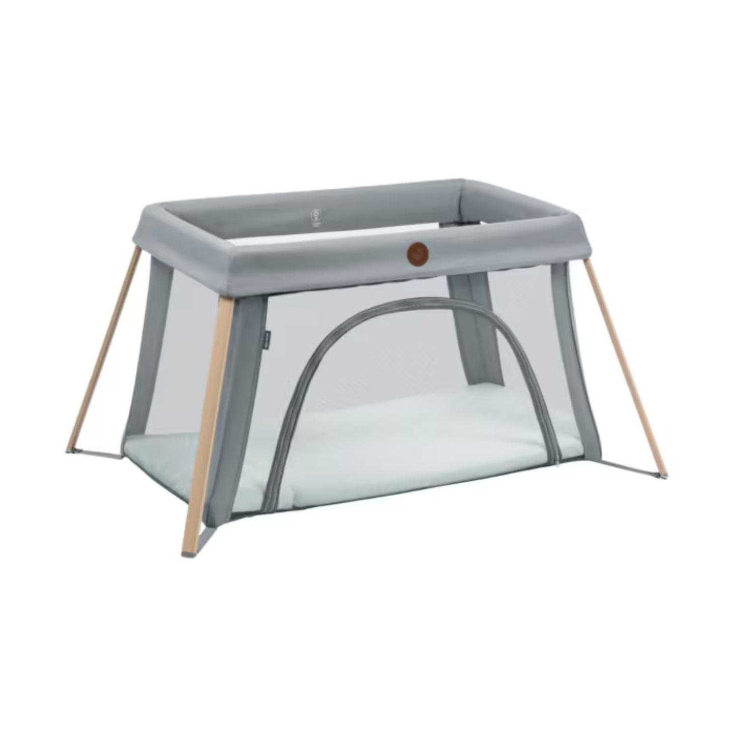 Corral gris de MAXI COSI con estructura de madera y malla respirable