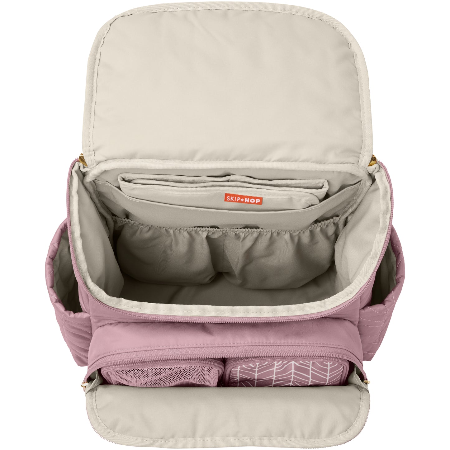 Panalera rosa SKIP*HOP vista superior, compartimentos organizadores para bebés