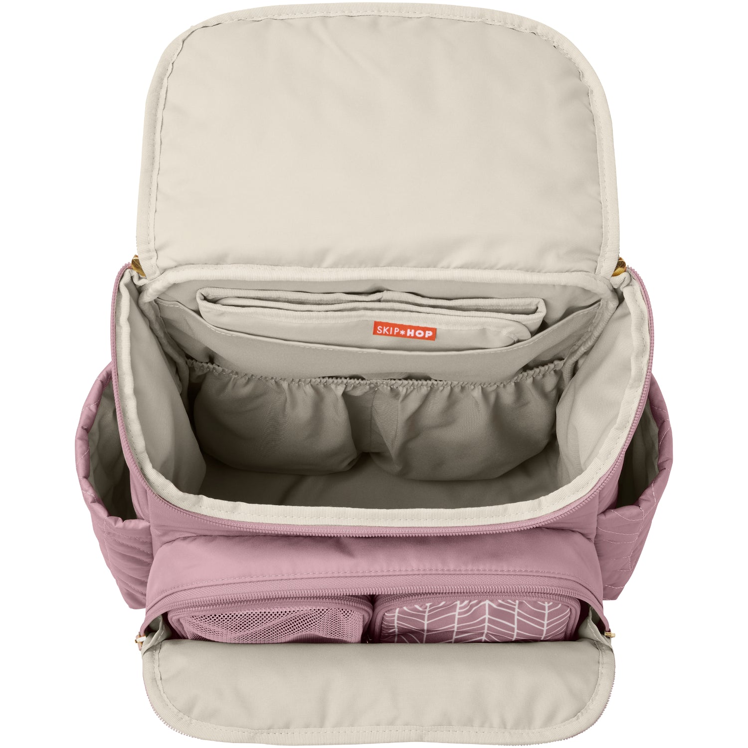 Panalera rosa SKIP*HOP vista superior, compartimentos organizadores para bebés