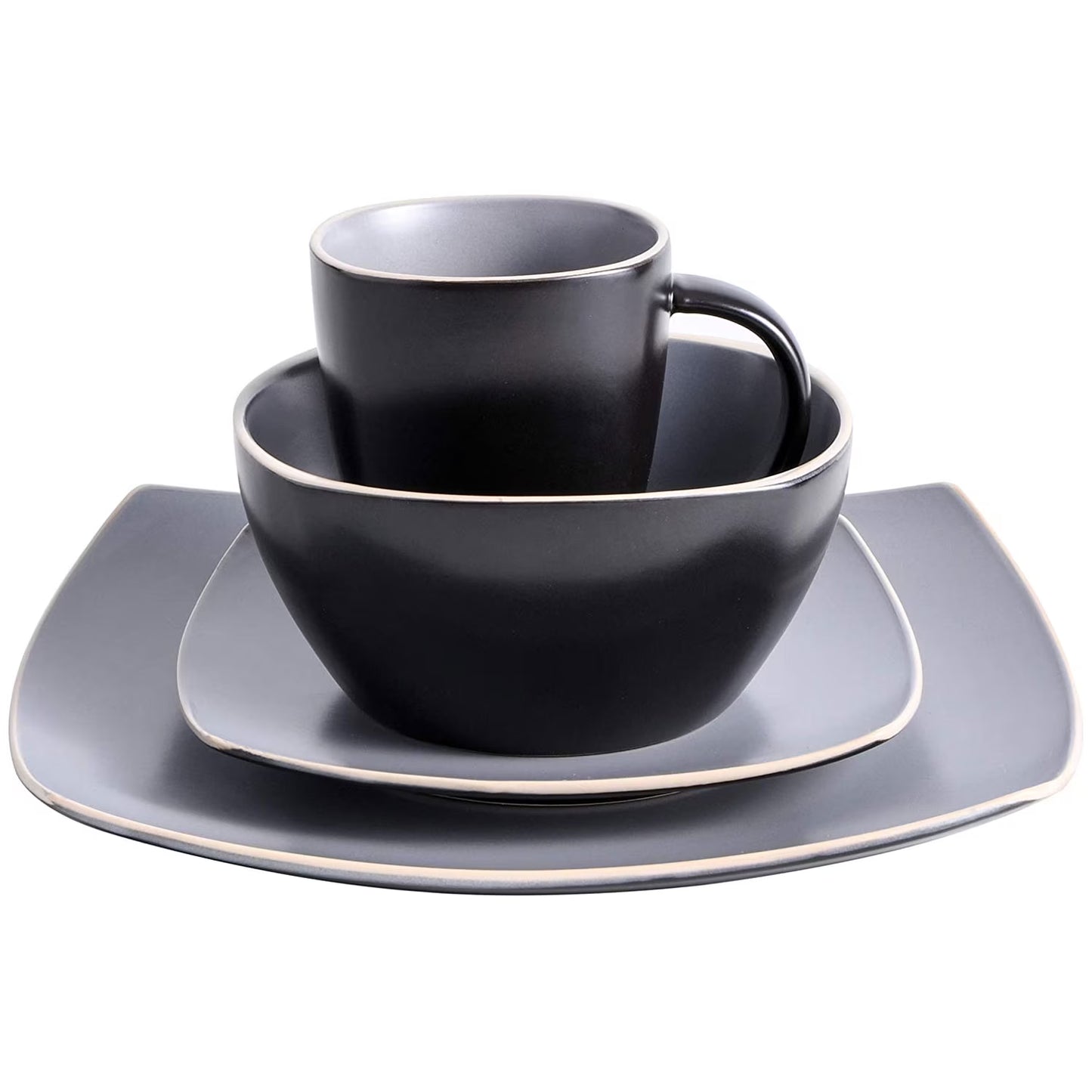 Set Vajilla Gibson Home Soho Lounge 16pz Cuadrada Gris Mate 94851.16