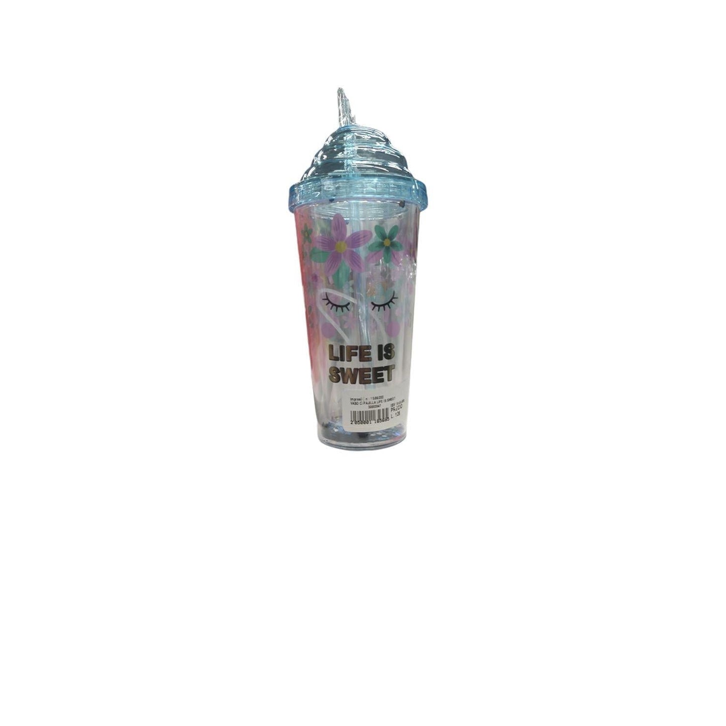 GLASS WITH STRAW LIFE IS SWEET 380ML SURT