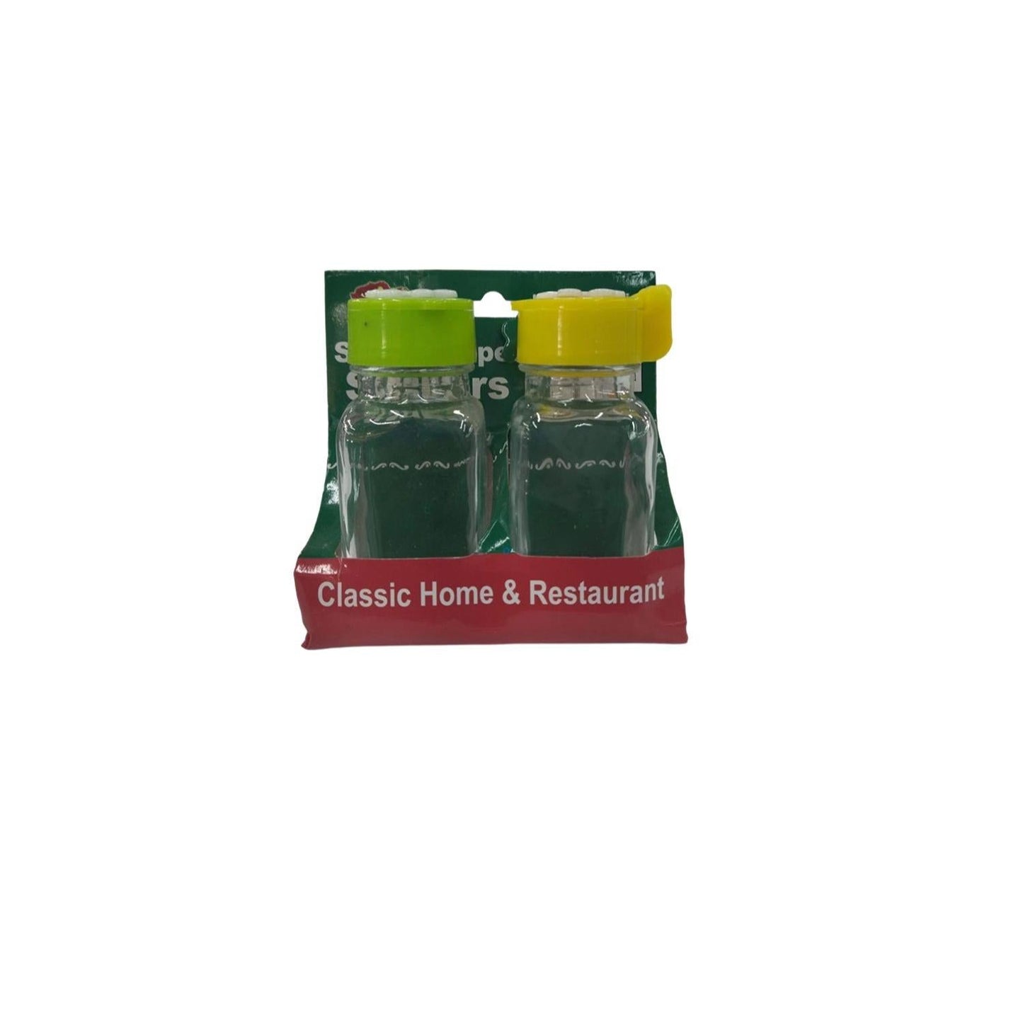 SALT AND PEPPER SHAKER D/GLASS YELLOW LID