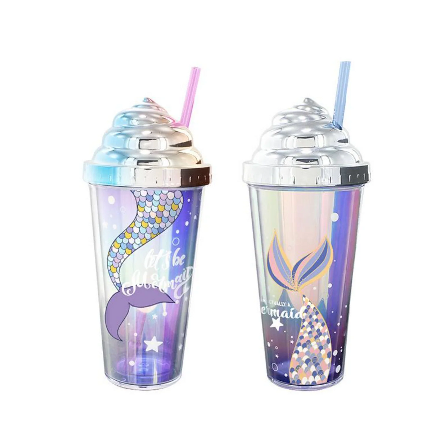 Vaso C/Pajilla 380Ml Diseño Sirena Surt.
