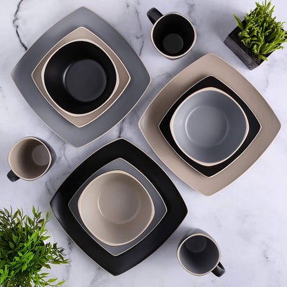 Set Vajilla Gibson Home Soho Lounge 16pz Cuadrada Gris Mate 94851.16