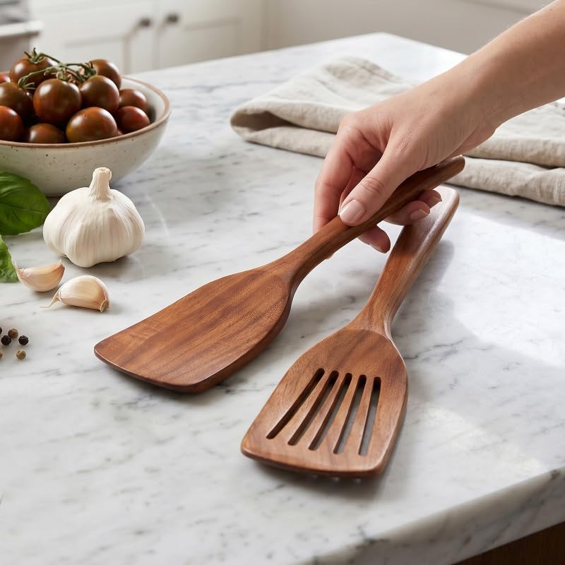 Espátula de Madera con Ranuras para Cocina de 12 Pulgadas