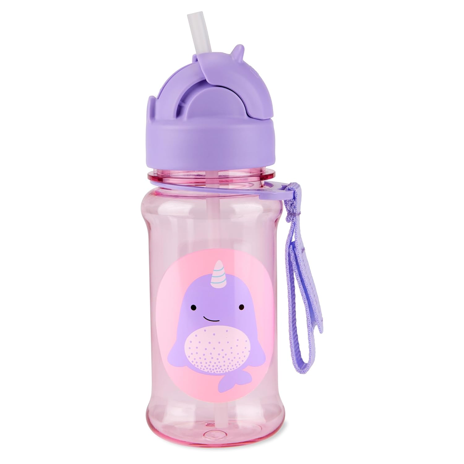 Botella de Agua Skip Hop Zoo 9Q776810 - Vaso de Tritan con Pajilla y Correa Diseño Narwhal