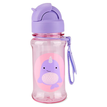 Botella de Agua Skip Hop Zoo 9Q776810 - Vaso de Tritan con Pajilla y Correa Diseño Narwhal