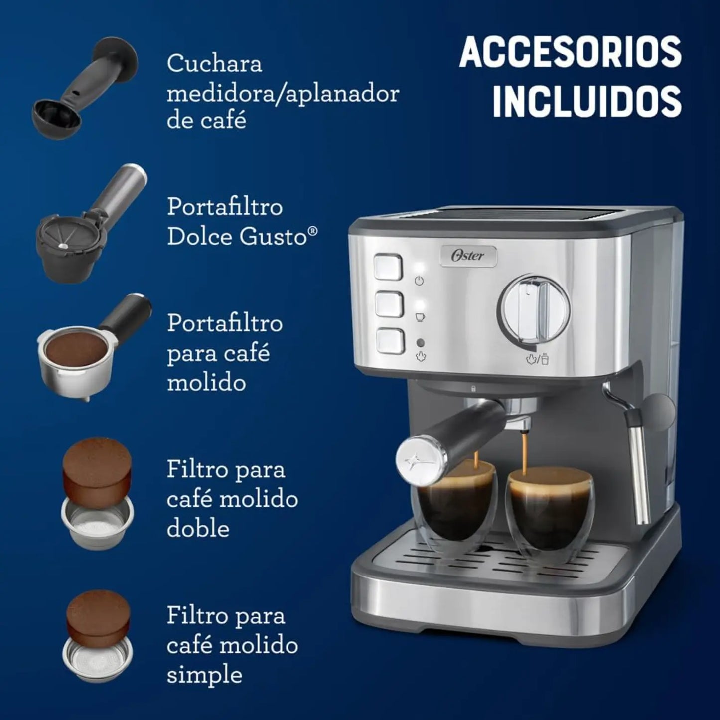 Cafetera Espresso Oster® Compacta en Acero Inoxidable | BVSTEM5502