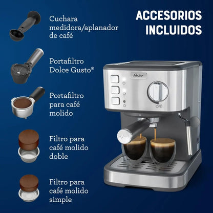 Cafetera Espresso Oster® Compacta en Acero Inoxidable | BVSTEM5502