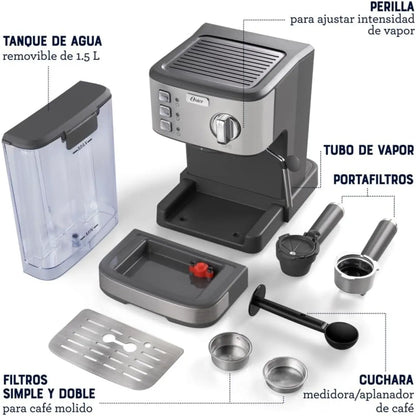 Cafetera Espresso Oster® Compacta en Acero Inoxidable | BVSTEM5502