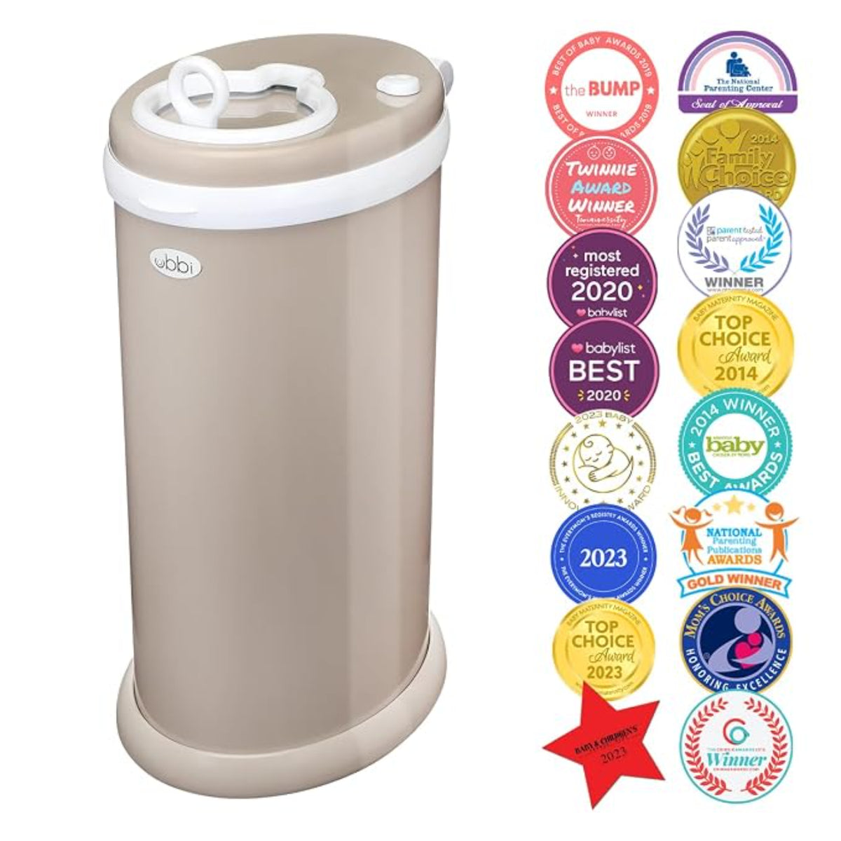 Ubbi Cubo de Pañales - Acero Inoxidable, Color Taupe