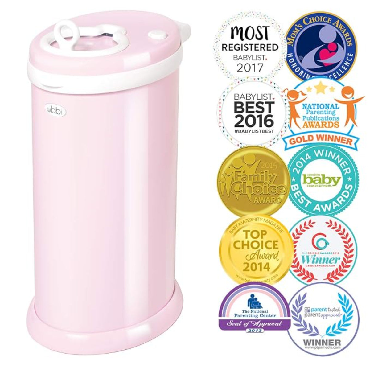 Ubbi Cubo de Pañales - Acero Inoxidable, Color Blush Pink