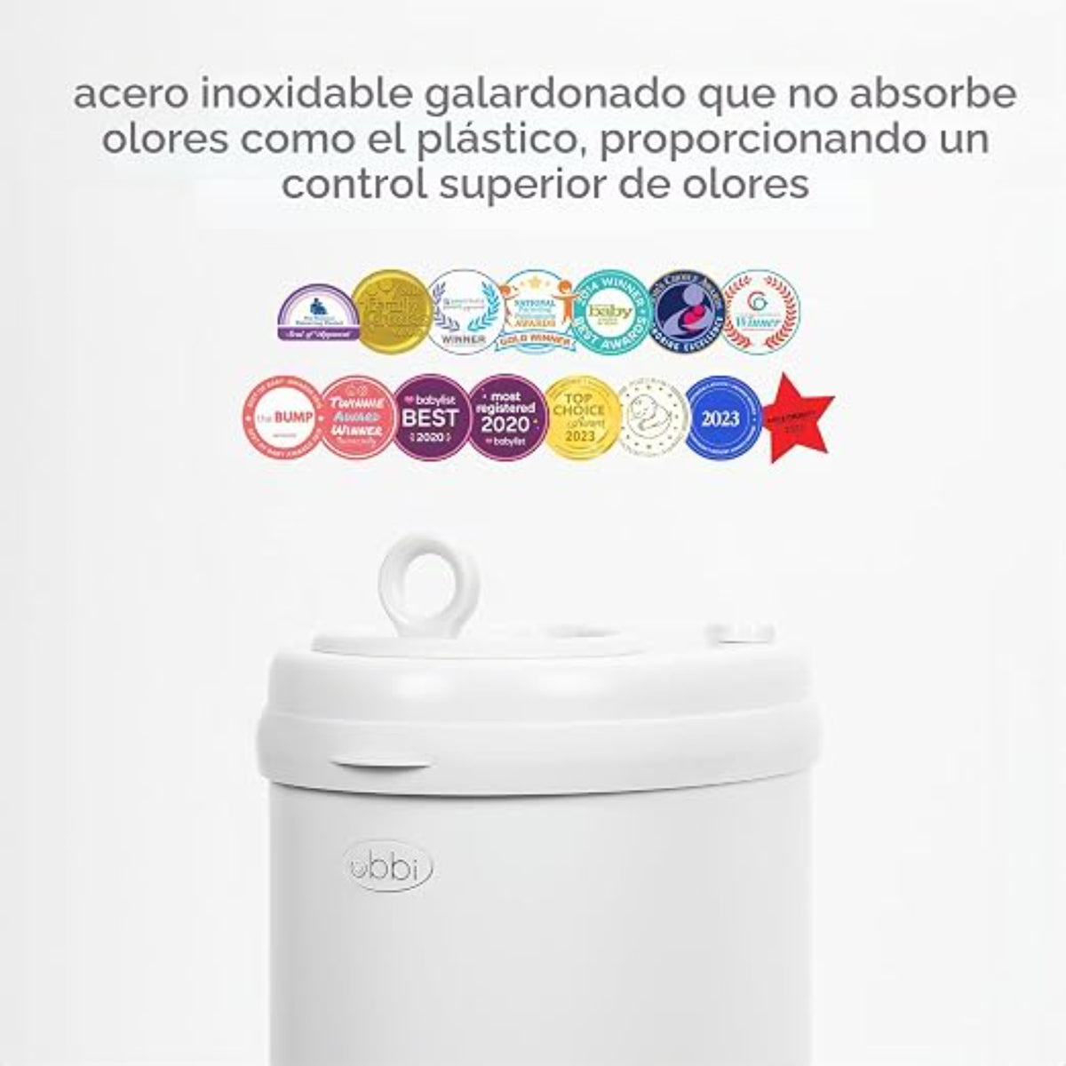 Ubbi Cubo de Pañales - Acero Inoxidable, Acabado Matte Blanco