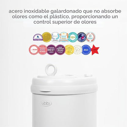 Ubbi Cubo de Pañales - Acero Inoxidable, Acabado Matte Blanco