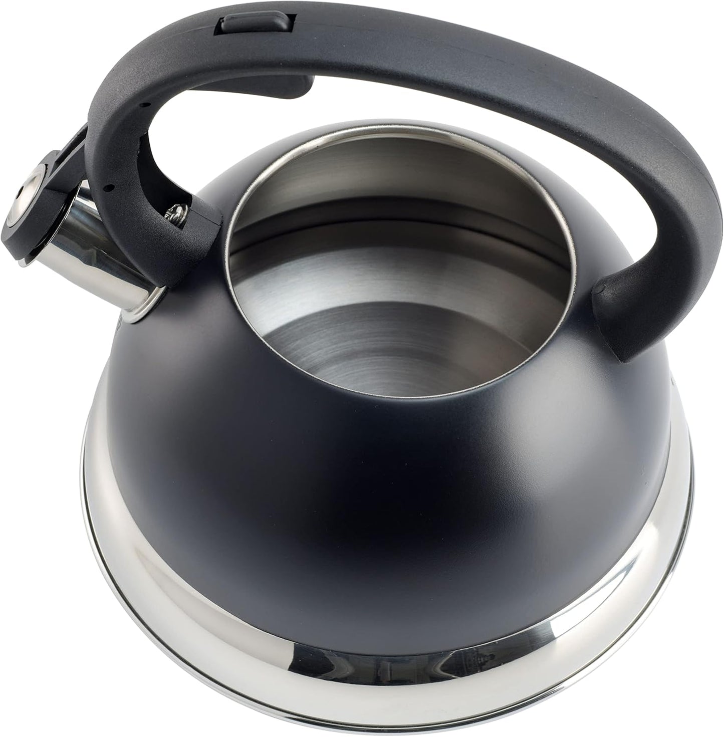 Mr. Coffee Flintshire - Hervidor de té silbante de acero inoxidable de 1.75 cuartos de galón con mango de nailon, hervidor de cocina negro mate