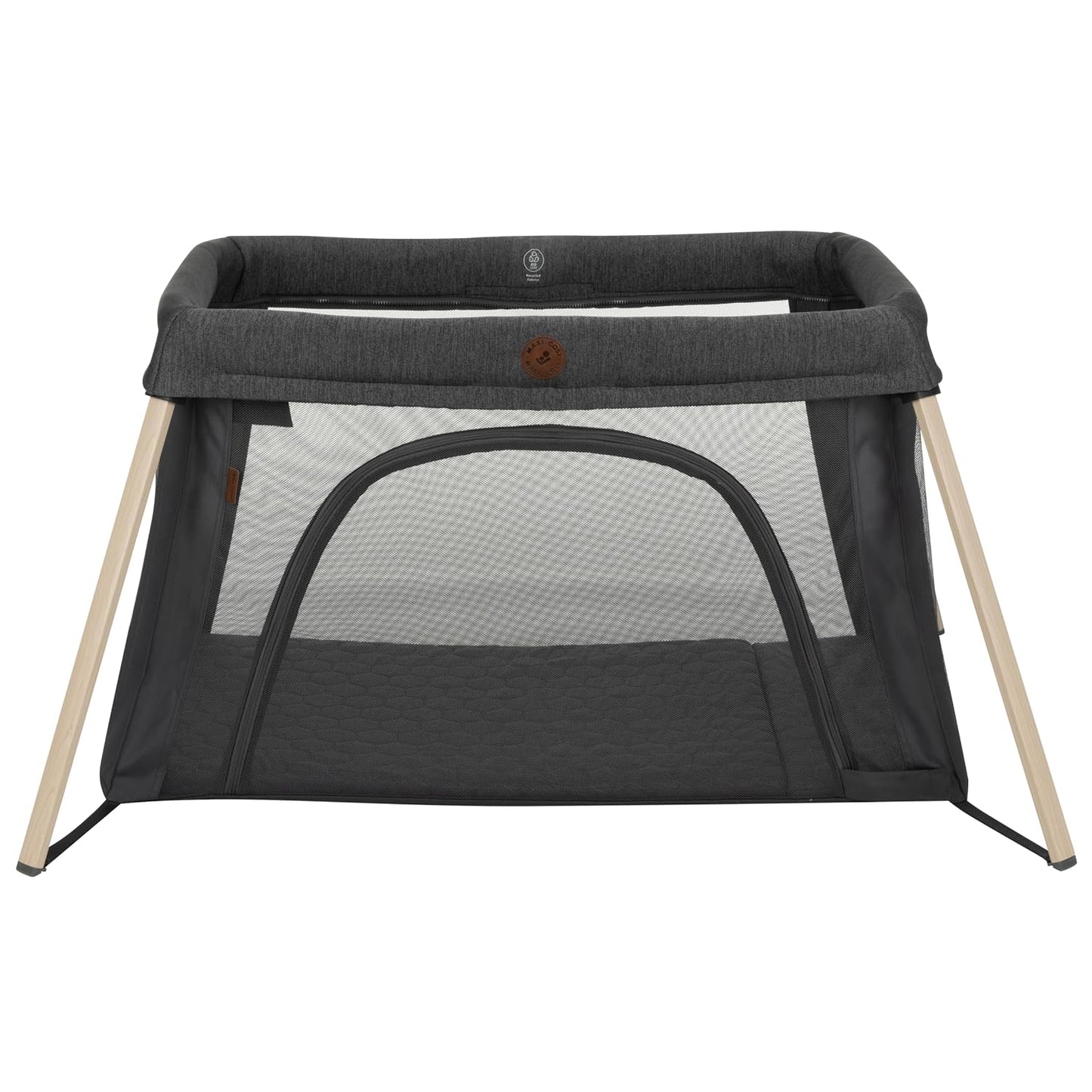 Corral gris MAXI COSI vista frontal, ideal para bebés y fácil de transportar