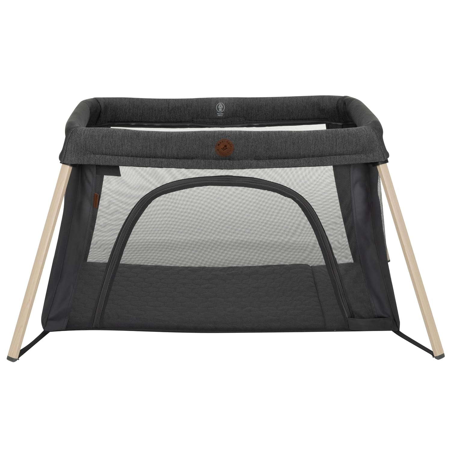 Corral gris MAXI COSI vista frontal, ideal para bebés y fácil de transportar