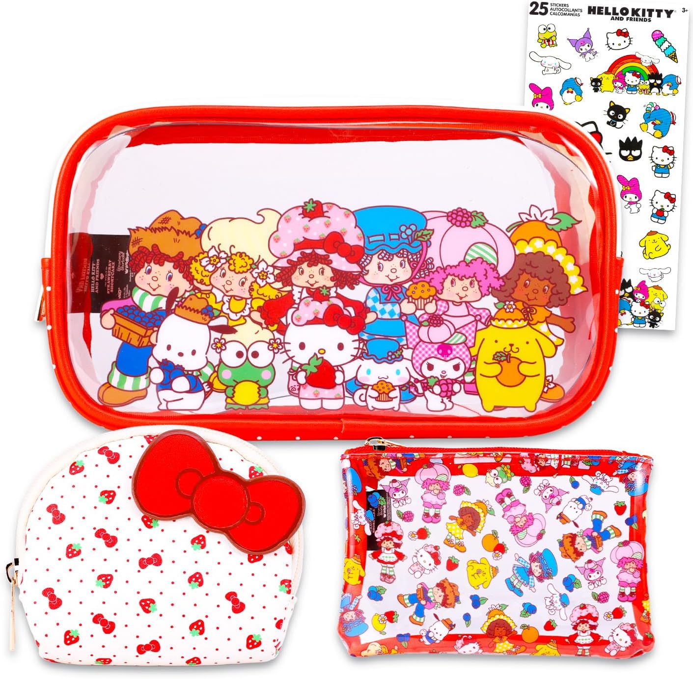 Set de 3 Bolsas Cosméticas Hello Kitty & Friends Sanrio con Stickers