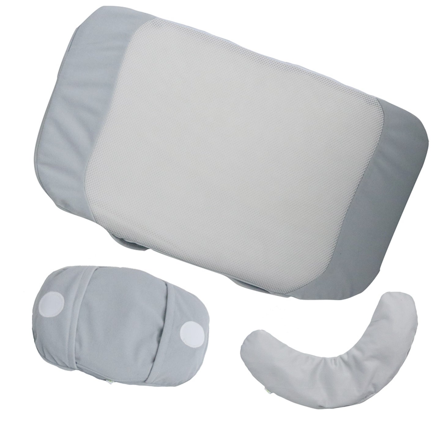 Almohadas grises para bebés, diferentes formas y modelos, uso en la cuna