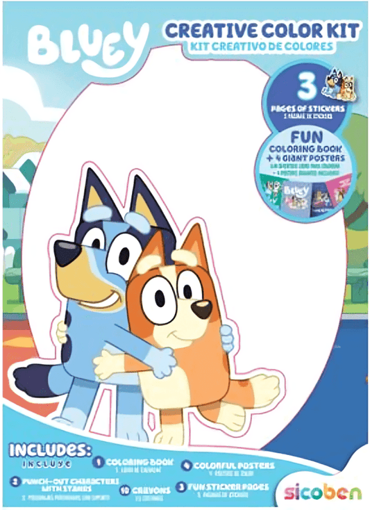 Pack de Colorear Bluey con Posters, Stickers, Tarjetas y Crayones SICOBEN