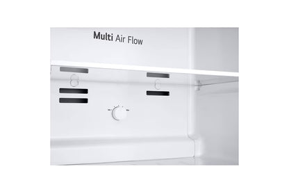 Interior de la refrigeradora LG 7 pies top mount mostrando sistema de flujo de aire multi funcional